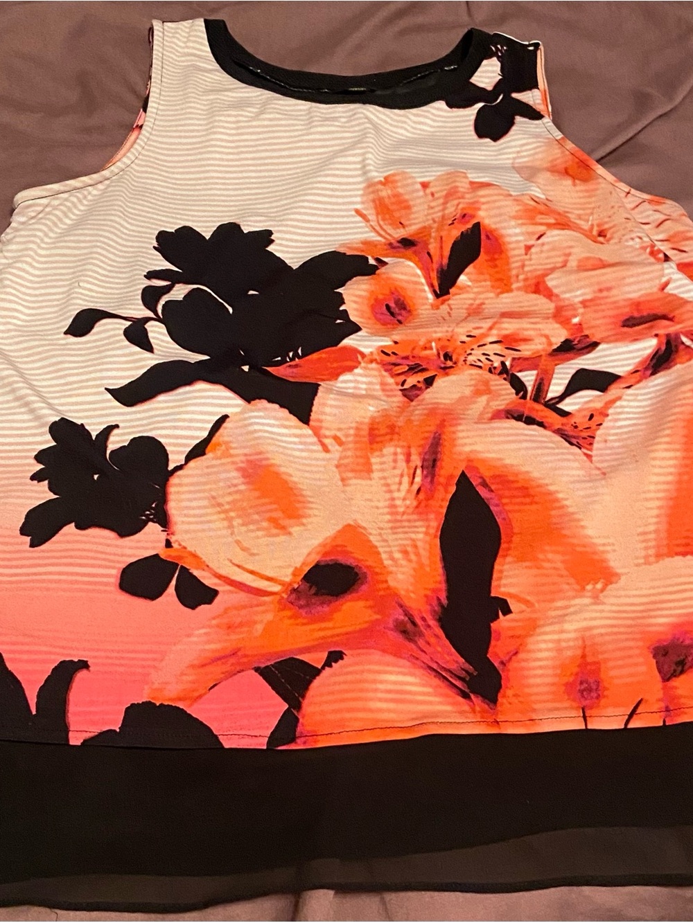 Worthington Coral Floral Sleeveless Blouse with Black Trim